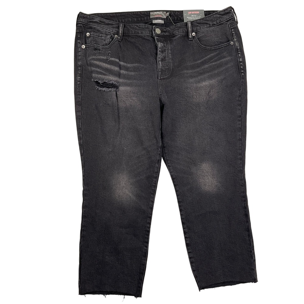 TORRID Boyfriend Jeans Womens 18 Black Distressed Relaxed Straight‎ Leg Crop